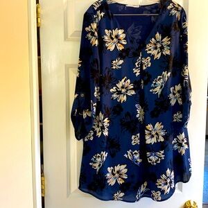 Lush navy blue with floral print mini dress with attached slip size large